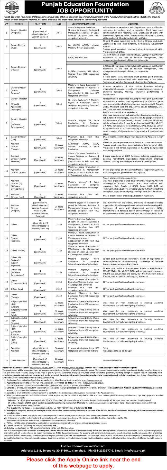 Punjab Education Foundation Jobs 