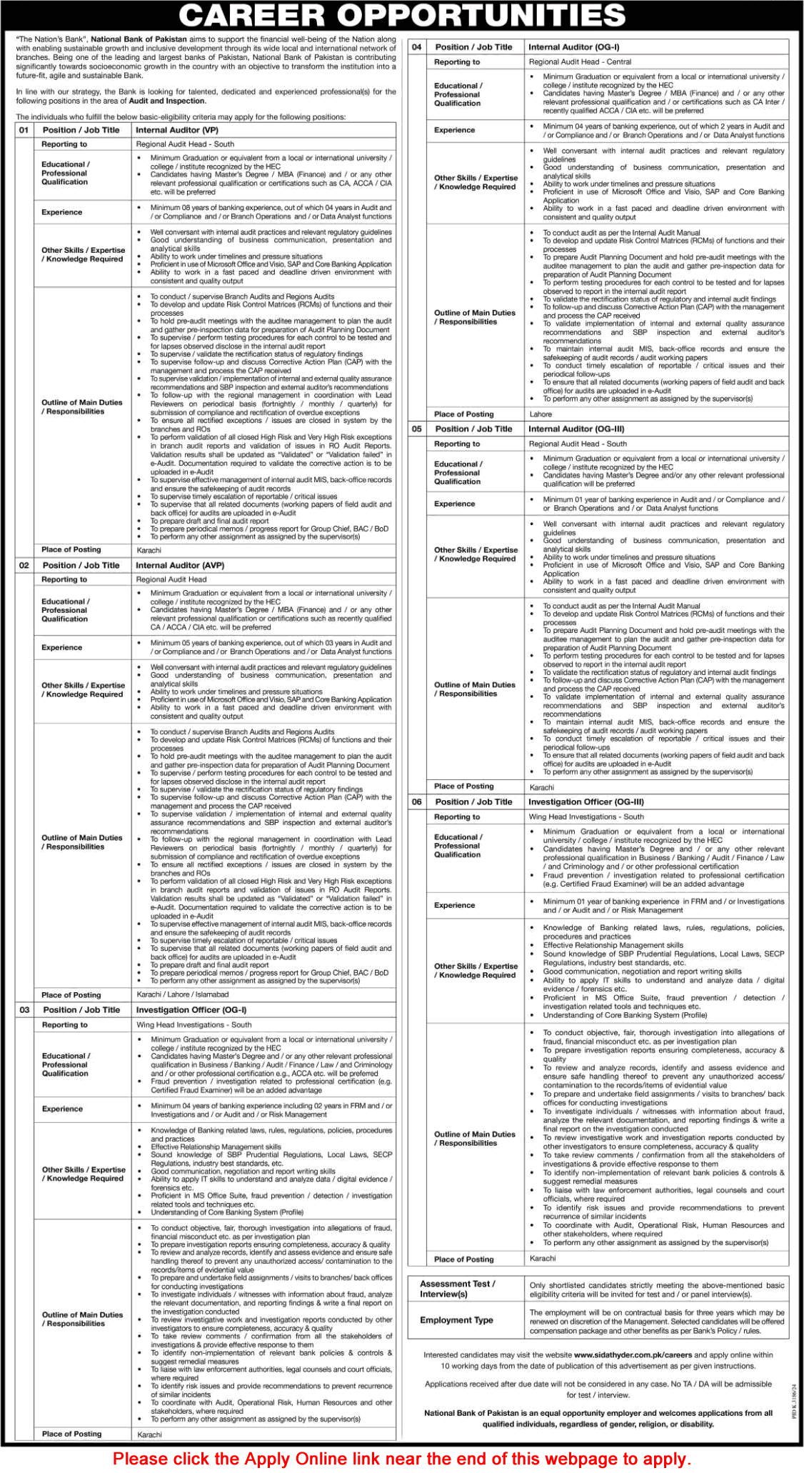 National Bank of Pakistan Jobs