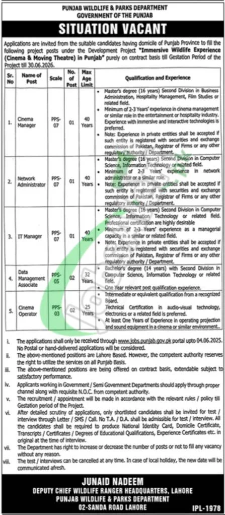  Punjab Wildlife And Parks Department Jobs
